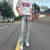 现货 型非常修身 欧美自主冰蓝牛 版 显腿细 不然会穿成瑜伽裤