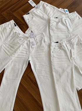 美式高弹力517白牛压皱猫须牛仔裤微喇Cleanfit修身显瘦长裤子男