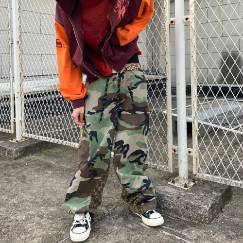 宽松休闲拼接撞色迷彩豹纹伐木男