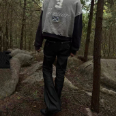 男 欧美自主原创设计1021原牛黑四线窄幅赤耳原牛仔裤 微喇堆积