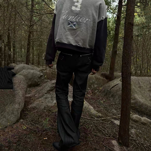 【微喇堆积】欧美自主原创设计1021原牛黑四线窄幅赤耳原牛仔裤男