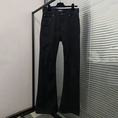 水洗做旧纯黑微喇叭牛仔裤男长裤