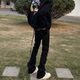 显瘦拖地长裤 修身 子男 高街vibe风长飘带黑色微喇叭潮牌牛仔裤 美式