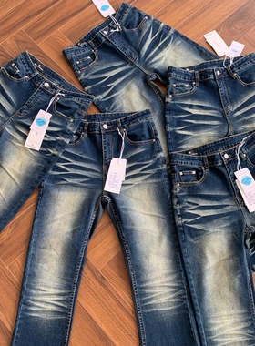 美式Cleanfit复古水洗做旧立体猫须微喇弹力牛仔裤517风长裤子男