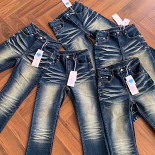 美式Cleanfit复古水洗做旧立体猫须微喇弹力牛仔裤517风长裤子男