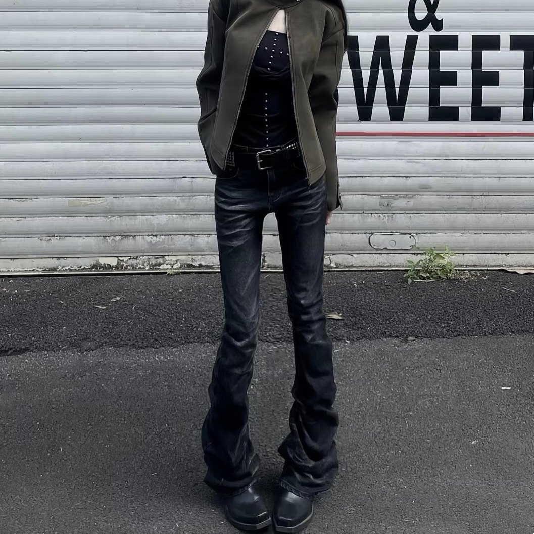 美式复古猫须cleanfit水洗黑灰微喇牛仔裤窄版高街vibe风裤子男女,女装/女士精品,牛仔裤,淘宝优惠券,粉丝福利购,淘宝优惠卷