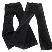 2025AW原创自主巴黎风格 nihken同款 黑灰色战损水洗喇叭牛仔裤 长裤