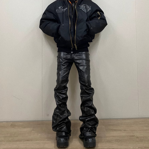 hiphop说唱亮面褶皱皮裤男女长裤