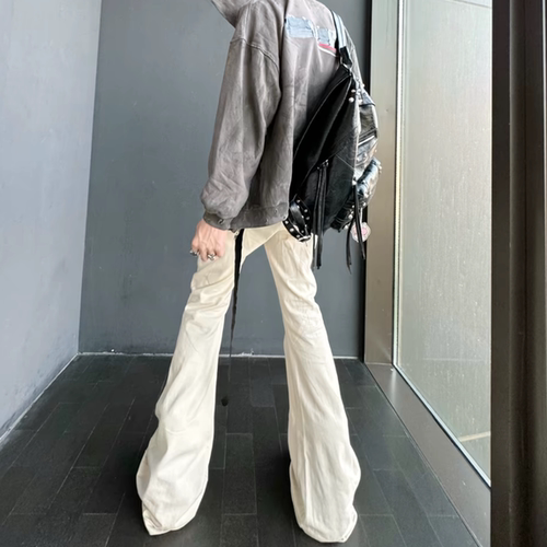 高街水洗飘带微喇拖地牛仔裤男