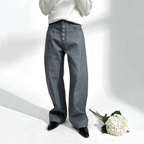 青光原牛堆叠感宽松直筒神牛仔裤