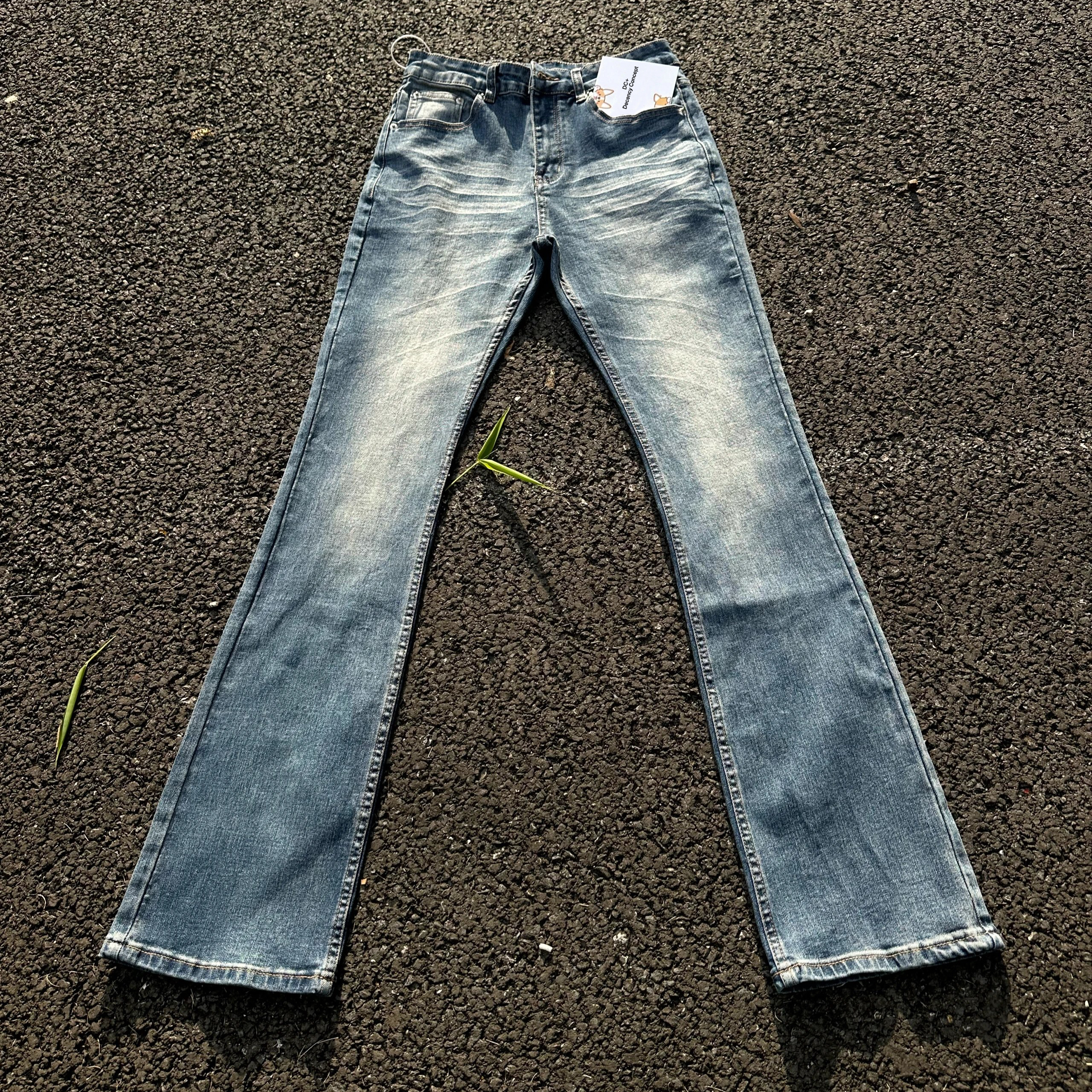 竹节蓝牛高弹显瘦修身牛仔裤男潮