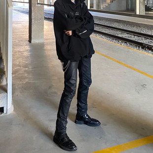 小男 百搭堆积蜡面休闲裤 FOG欧美黑色直筒涂层湿蜡修身 小脚牛仔裤