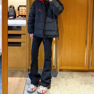 美式高街微喇叭黑色牛仔裤男女cleanfit宽松超级显瘦休闲长裤子潮