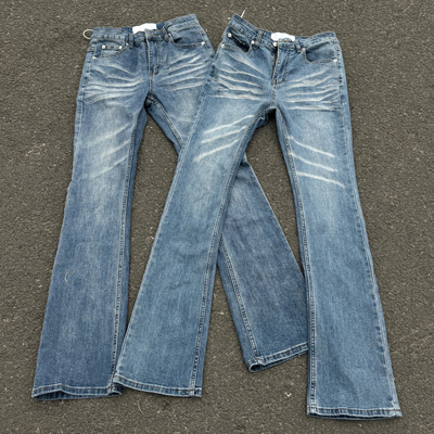 竹节蓝牛高弹修身微喇百搭牛仔裤