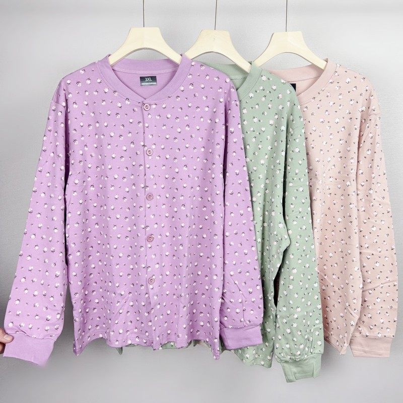 中老年女士秋衣纯棉大码宽松舒适对襟家居服开衫妈妈装上衣线衣春