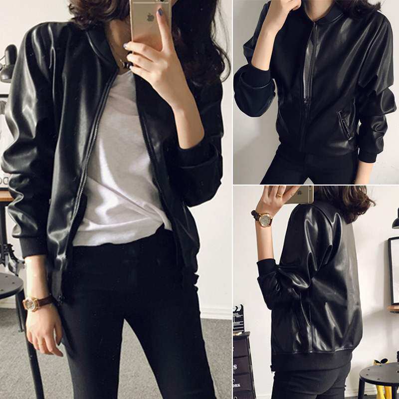 2019 Autumn new pattern Korean Edition All-match fashion zipper Stand collar Motorcycle jacket Cardigan Long sleeve Leather coatin the Women's clothing/Boutique , Leather clothing  category - from Buy2taobao.com to provide professional Taobao agent buy service