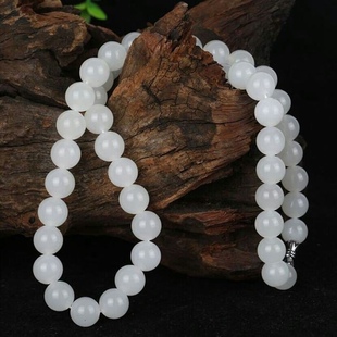 玉翡缘玉器新疆和田玉项链白玉项链昆仑玉珠项链玉级10mm