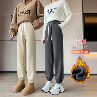 青少年高中初中女生秋冬加绒加厚双面绒防风裤子束腿休闲运动卫裤