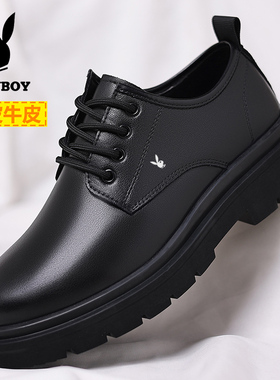 花花公子男鞋冬季加绒真皮透气商务正装西装厚底休闲新郎结婚皮鞋
