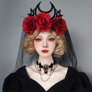 哥特风头纱皇冠死神恶魔女巫公主万圣节鬼节国王新娘头饰