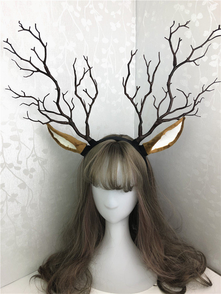 新款树枝鹿角发饰森系圣诞鹿角发箍写真派对走秀夸张造型麋鹿发饰