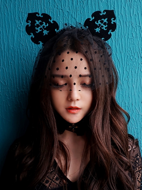 蕾丝猫耳朵发箍发带面纱万圣节圣诞节黑暗系舞会写真摄影发饰面