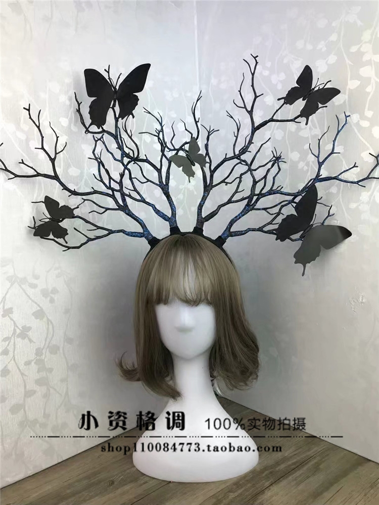 森系树枝发箍写真婚纱摄影发饰圣诞超大鹿角发箍派对COS精灵头饰