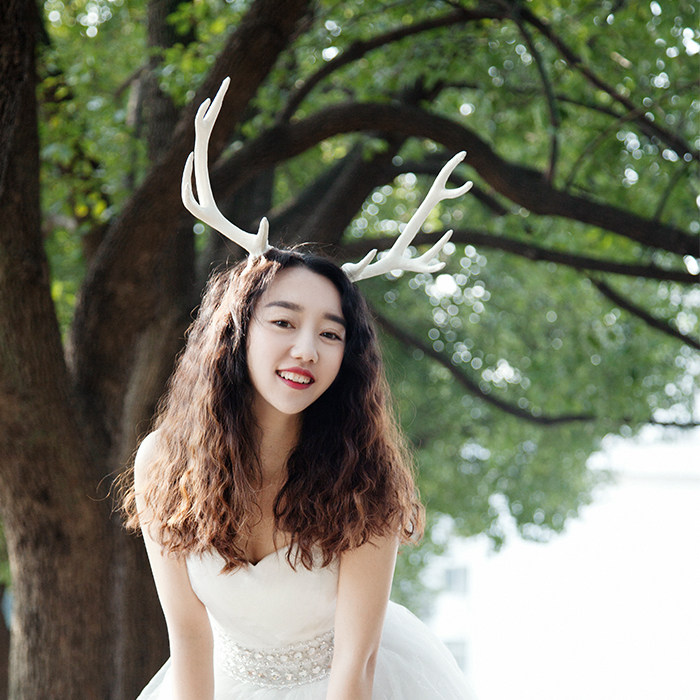 新款白色大鹿角发箍 森林系圣诞麋鹿角发饰 漫展COS摄影道具饰品