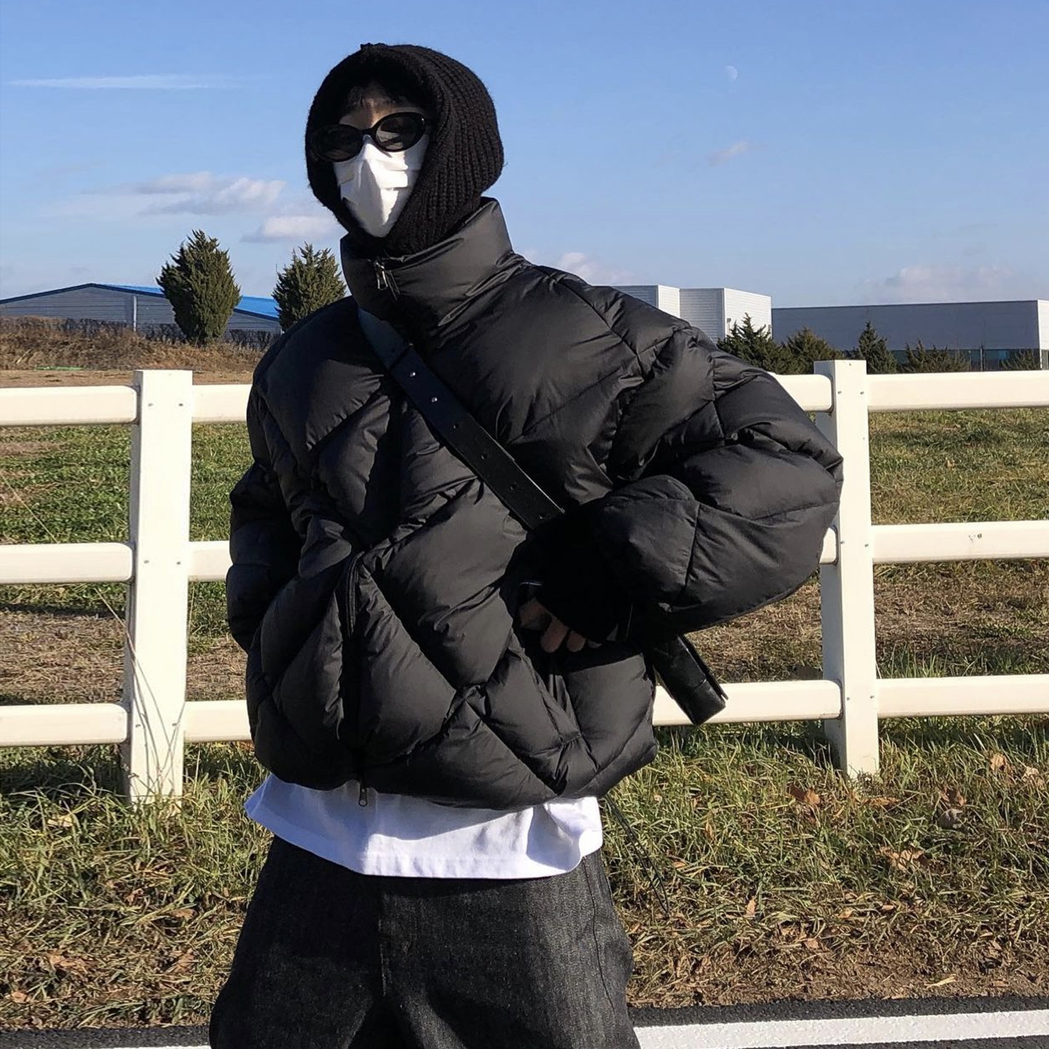 高级感菱形格短款羽绒棉服男冬季