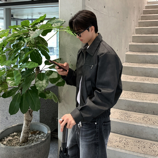 设计高级感鹿皮绒外套男士春秋冬季潮牌流痞帅短款休闲夹克上衣服