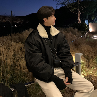 高级感羊羔毛绒领羽绒服男士秋冬季2025新款潮牌加厚短款棉衣外套