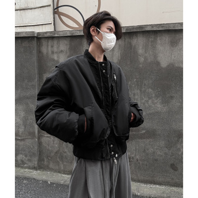 美式高级感飞行员羽绒服男士冬季潮牌痞帅短款加厚棒球领棉衣外套