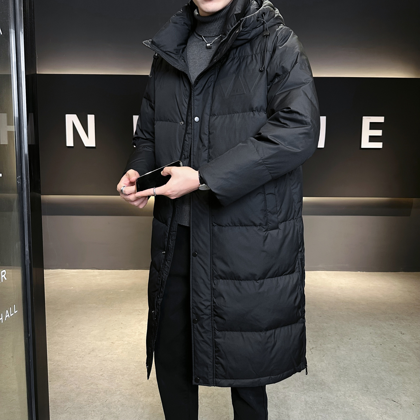 美式高级感中长款羽绒服男士冬季装2025新款潮牌痞帅加厚连帽外套