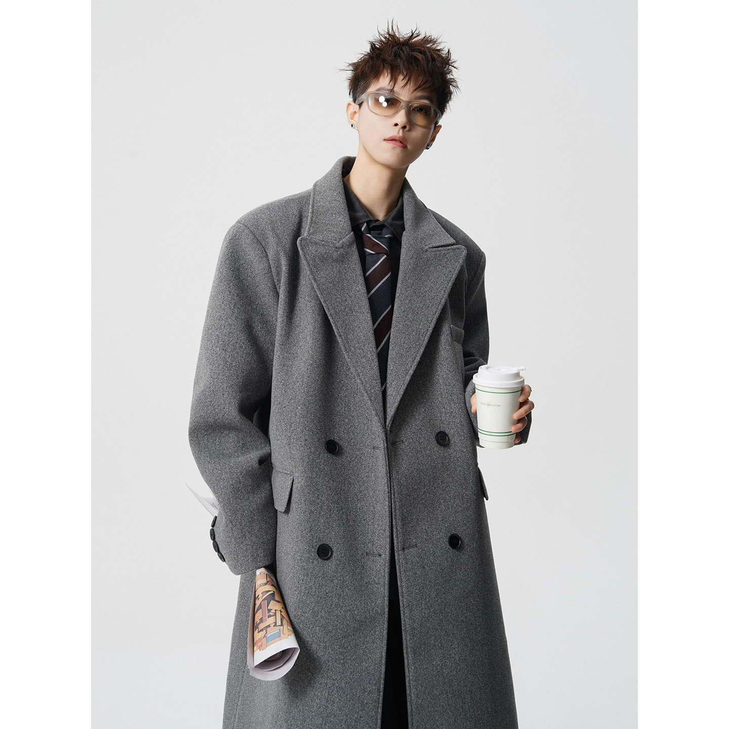 高级感那不勒斯毛呢大衣男士冬季加厚中长款德式战壕呢子风衣外套