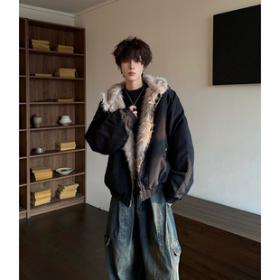 潮牌痞帅青少年男生加厚座山雕棉衣袄外套 冬季 美式 毛领羽绒服男士