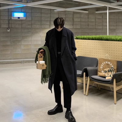 高级感谢尔比毛呢大衣男士秋冬季中长款过膝德式战壕呢子风衣外套