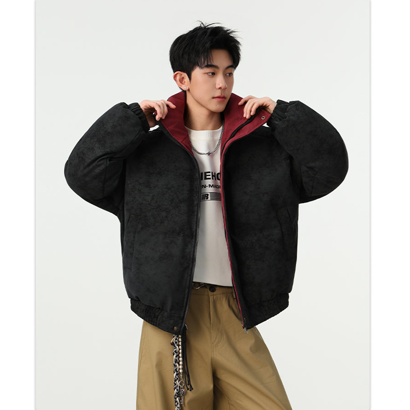 美式高级感PU皮羽绒服男士冬季潮牌痞帅青少年短款加厚棉衣袄外套