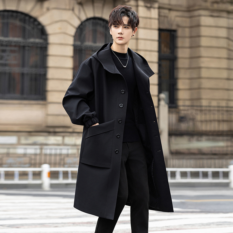 高级感那不勒斯风衣外套男士春秋季休闲中长款克苏鲁战壕连帽大衣