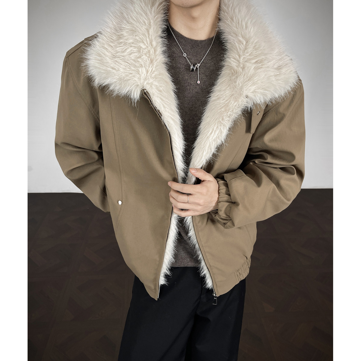 美式高级感毛领羽绒服男士冬季加厚潮牌痞帅短款座山雕棉衣袄外套