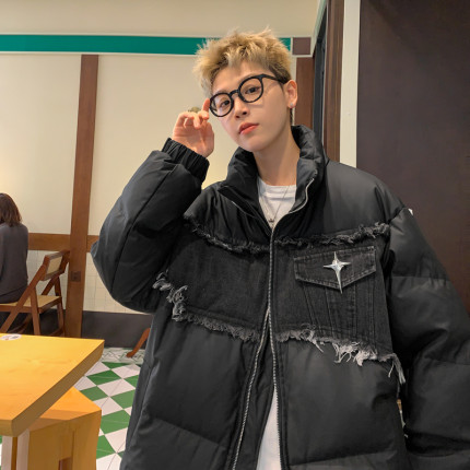 高级感拼接羽绒服男士冬季2024新款潮牌痞帅加厚短款男生棉衣外套