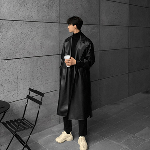 高级感英伦皮衣风衣外套男士春秋冬季中长款过膝克苏鲁战壕披大衣