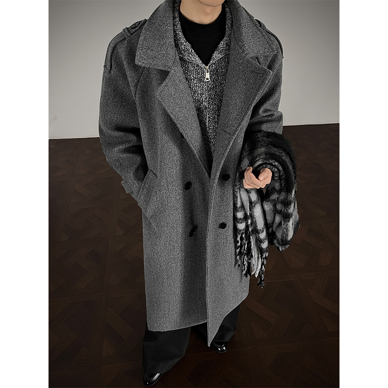 高级感那不勒斯毛呢大衣男士秋冬加厚中长款德式战壕呢子风衣外套