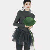 原创半高领德绒打底衫 不规则网纱连衣短裙修身 显瘦保暖上衣内搭冬