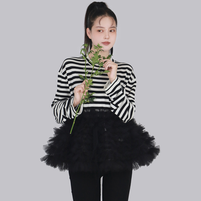 网纱花苞裙立体条纹桑蚕丝针织衫