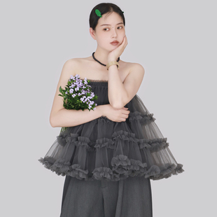TEATREE《春涧系列》半身裙/裹胸两穿浪漫甜美松紧网纱蓬蓬裙短裙