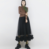 TEATREE自制 纱裙女半身裙小个子高腰显瘦a字裙个性 花边网纱裙夏