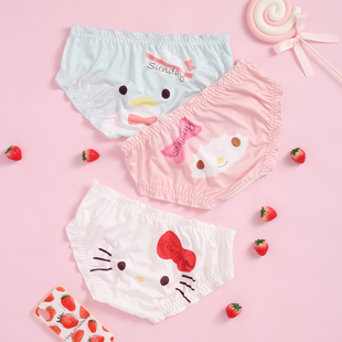 纯棉裆底裤 女士牛奶丝卡通印花内裤 中腰包臀荷叶边少女可爱星期裤