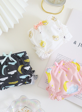 可爱日系牛奶丝内裤女低腰木耳边卡通印花纯棉裆少女学生甜美短裤