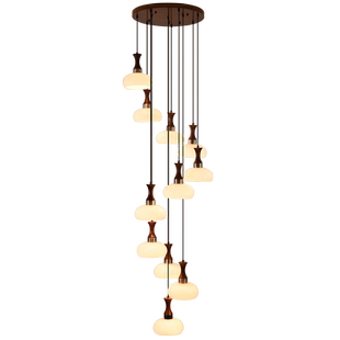 中古中式别墅挑空客厅楼梯间楼梯吊灯旋转楼梯灯loft复式楼大吊灯