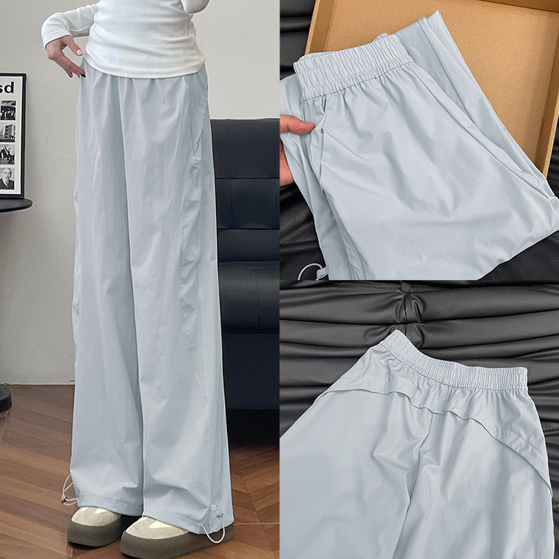 蓝色速干工装裤女夏薄款宽松显瘦高腰垂感直筒裤小个子运动阔腿裤,女装/女士精品,休闲裤,淘宝优惠券,粉丝福利购,淘宝优惠卷